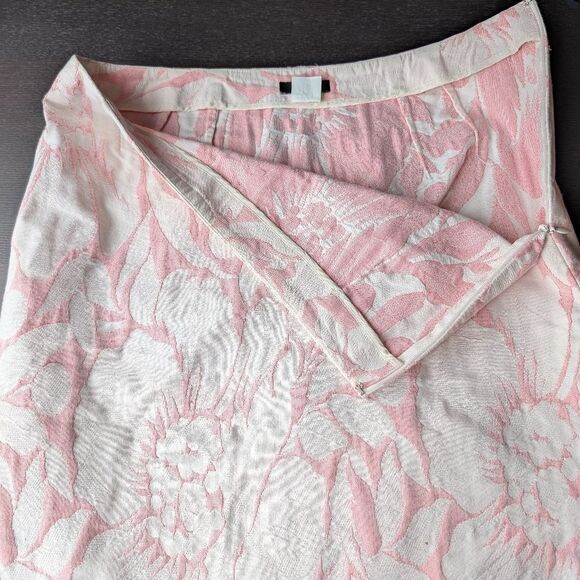 J. Crew Cotton Brocade Pink White Skirt with Slits Size 6 Medium - Picture 5 of 8